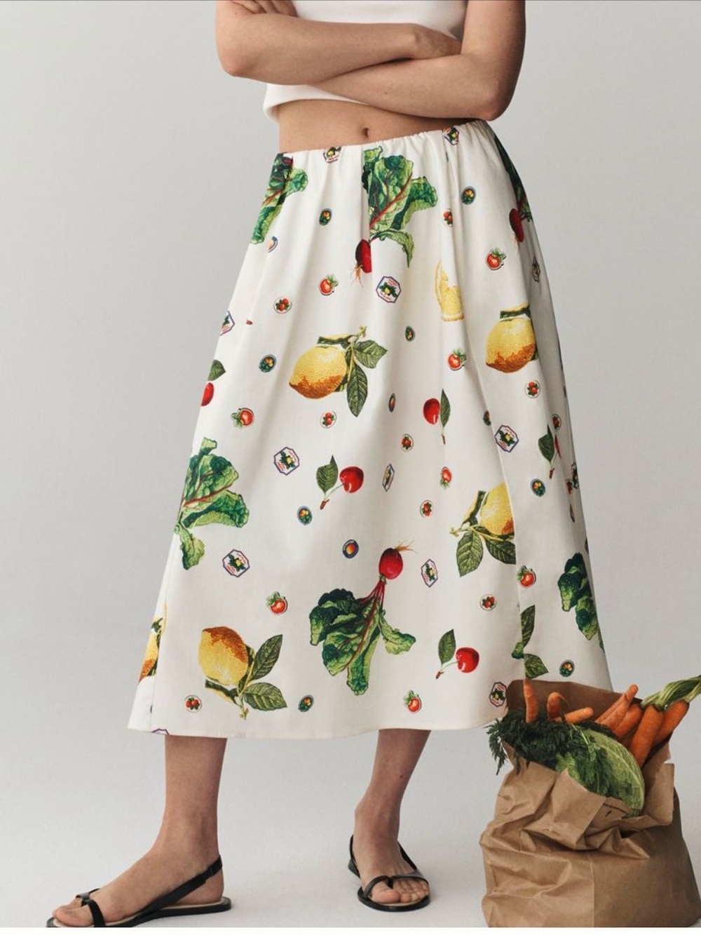 ANTHROPOLOGIE JACIE FRUIIT & VEGGIES MIDI POPLIN SKIRT  BY MAEVE LARGE NWT